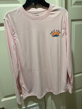 Salt Life Long Sleeve Performance Tee in Light Pink with Logo
